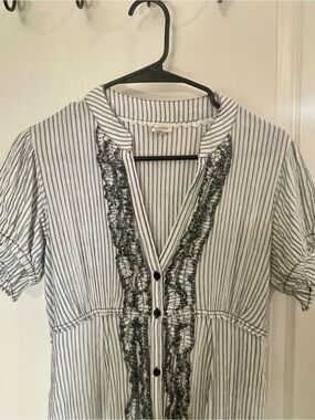 Pilcro White and Black Striped Button-Front Midi Dress